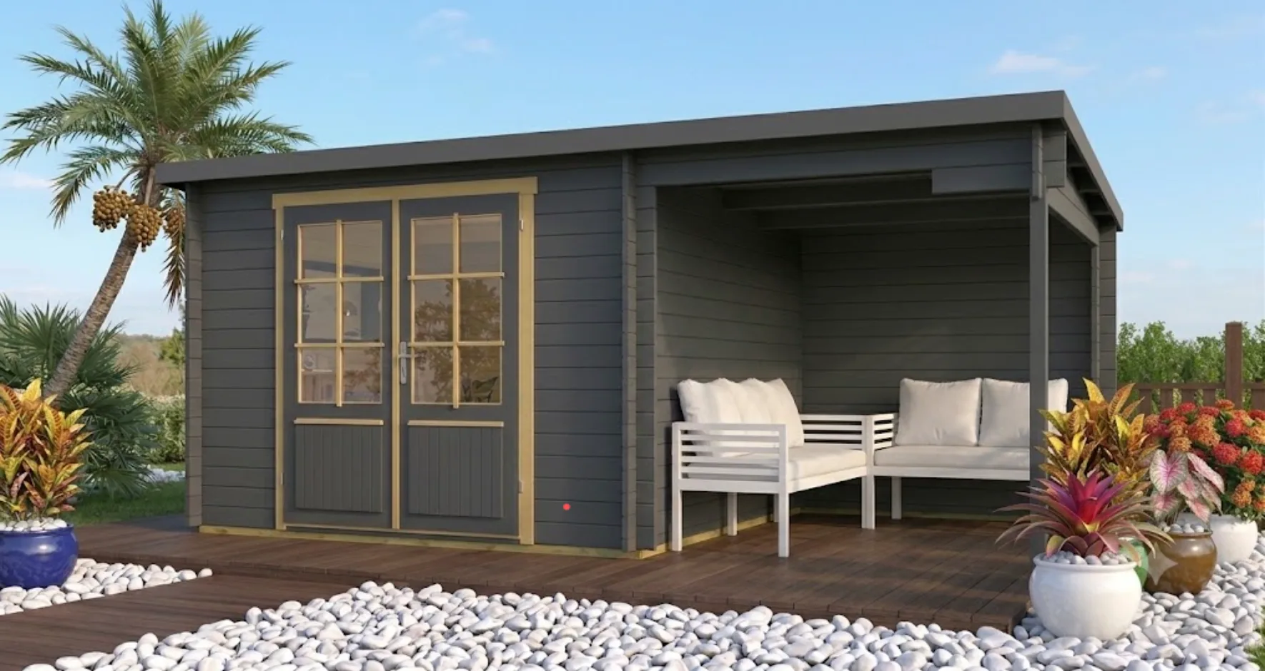 blokhut Kubus, prefab blokhut van 15 m², buitenaanzicht